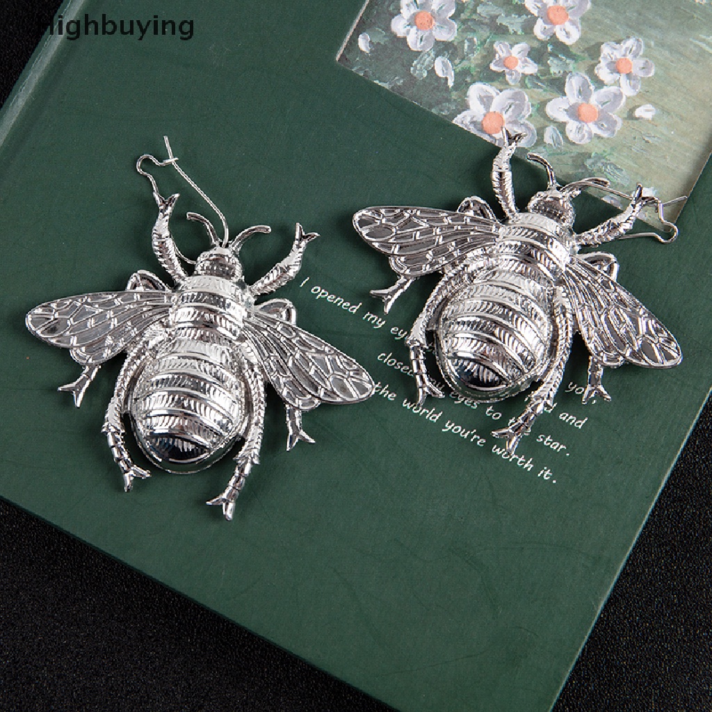 Anting Stud Desain Lebah Bumblebee Besar Warna Silver / Gold Bahan Metal Gaya Retro Minimalis Untuk Wanita Glory