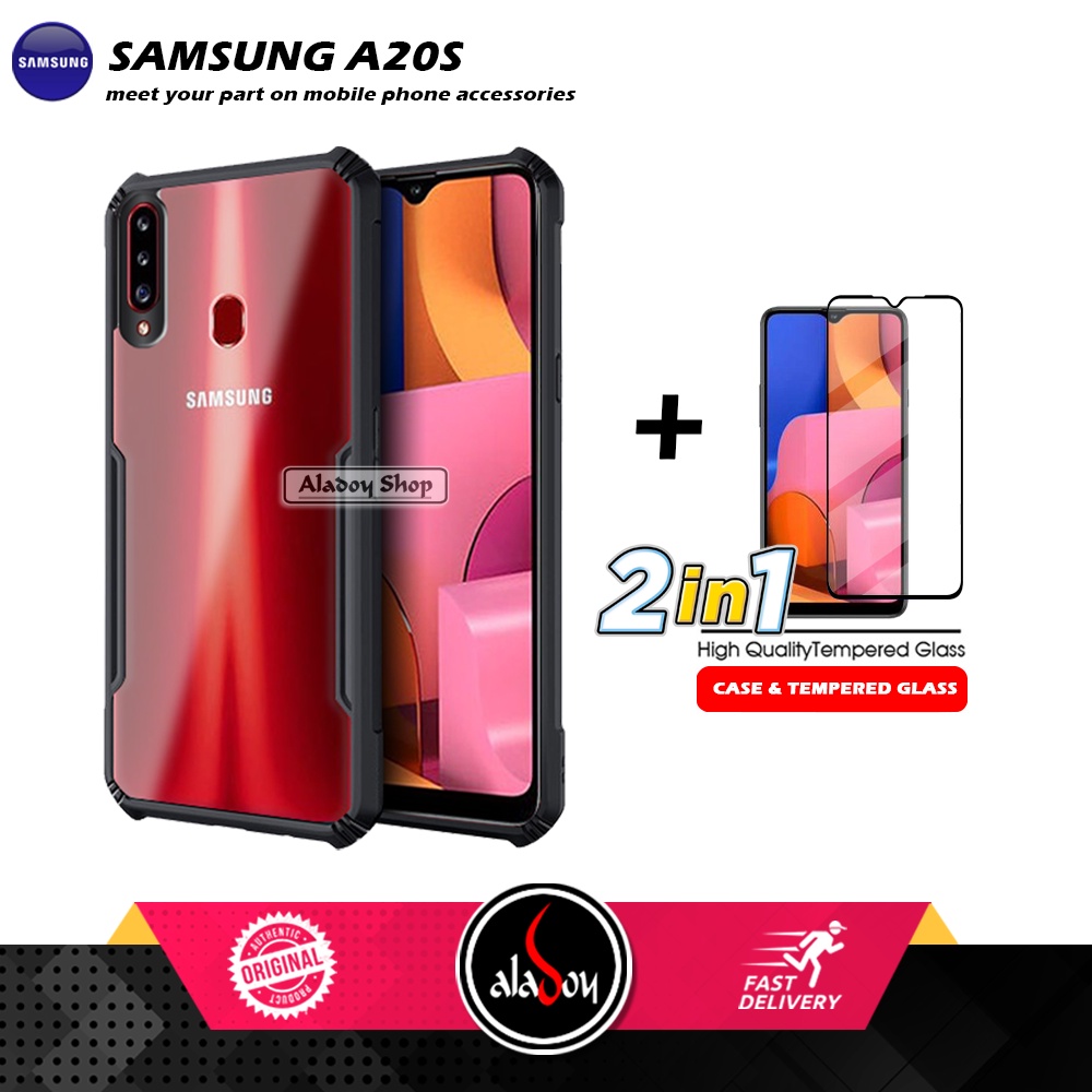 PAKET 2 IN 1 Case Samsung A20S Armor Fusion Transparent Prmium Casing Free Tempered Glass