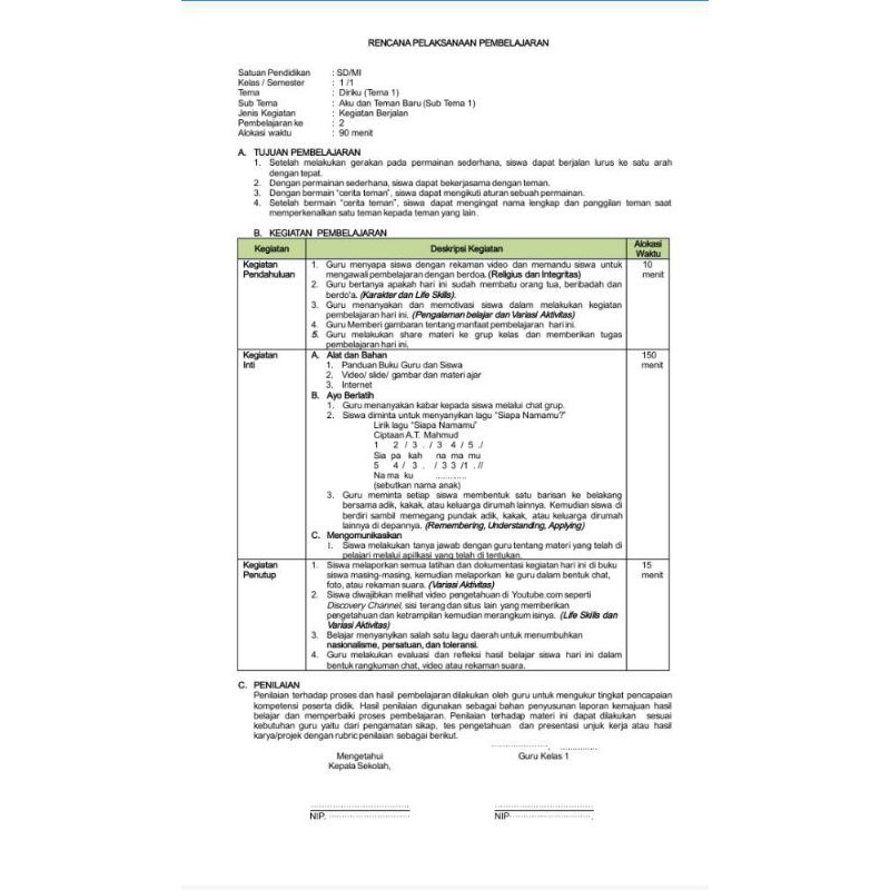 Rpp Daring Rpp 1 Lembar K13 Cd Perangkat Pembelajaran Sd Mi Kelas 1 Tematik Shopee Indonesia