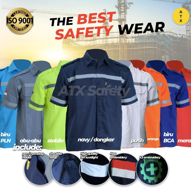Wearpack Safety Lengan Pendek Baju Seragam Kerja Proyek Safety K3 - Merah, M