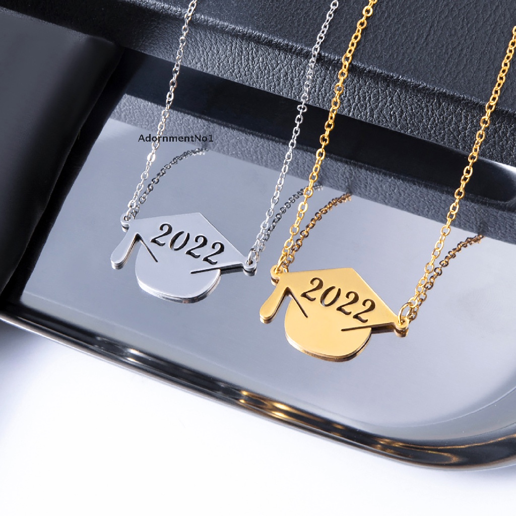 (AdornmentNo1) 2pcs / Set Kalung Rantai + Liontin Motif Tulisan Graduation Bahan Stainless Steel Untuk Pria / Wanita 2022