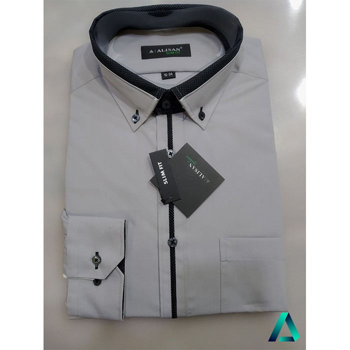 KEMEJA ALISAN ABU-ABU KOMBINASI LIST LENGAN PANJANG SLIMFIT