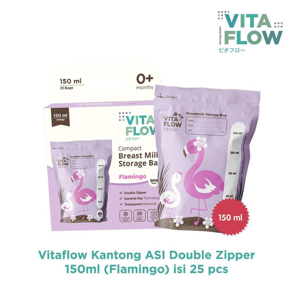 VITAFLOW Kantong ASI 150 ml animal series Double Zipper Anti Bocor Isi 30 pcs