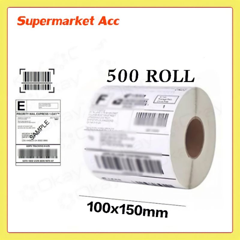 Label Thermal Printer Kertas Stiker Ukuran 100x150 mm Isi 500/ROLL