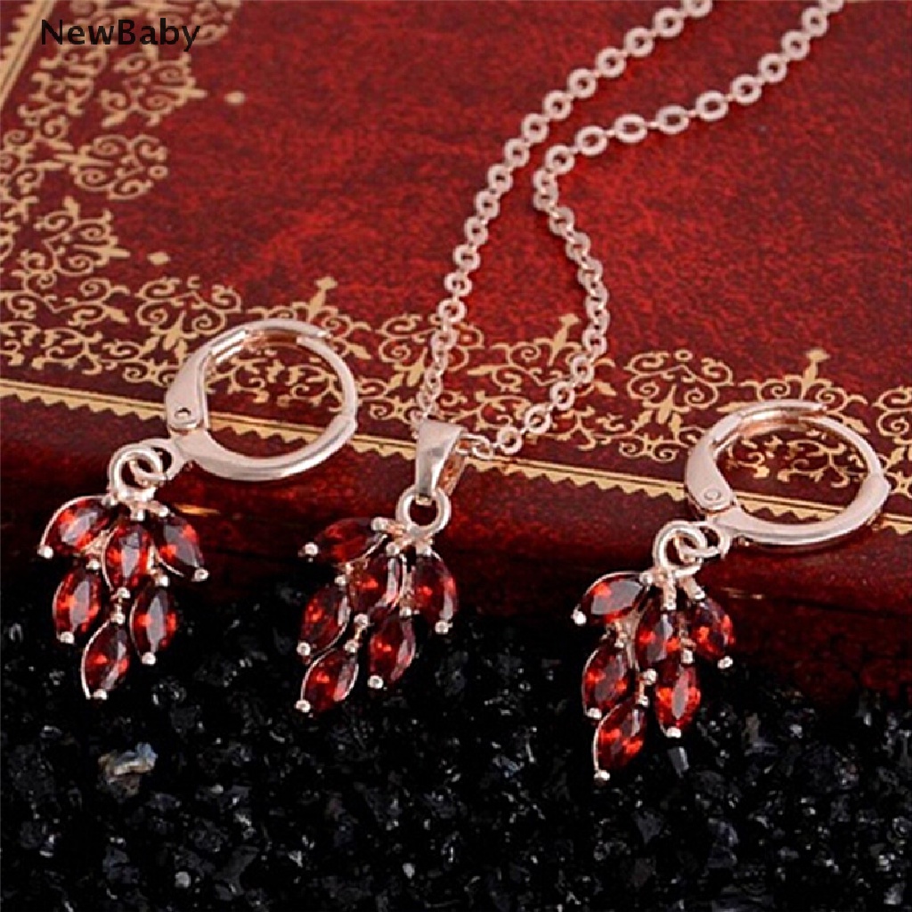 NewBaby Women Fashion Jewelry Set Gold Plated Rhinestone Leaf Earrings Pendant Necklace ID