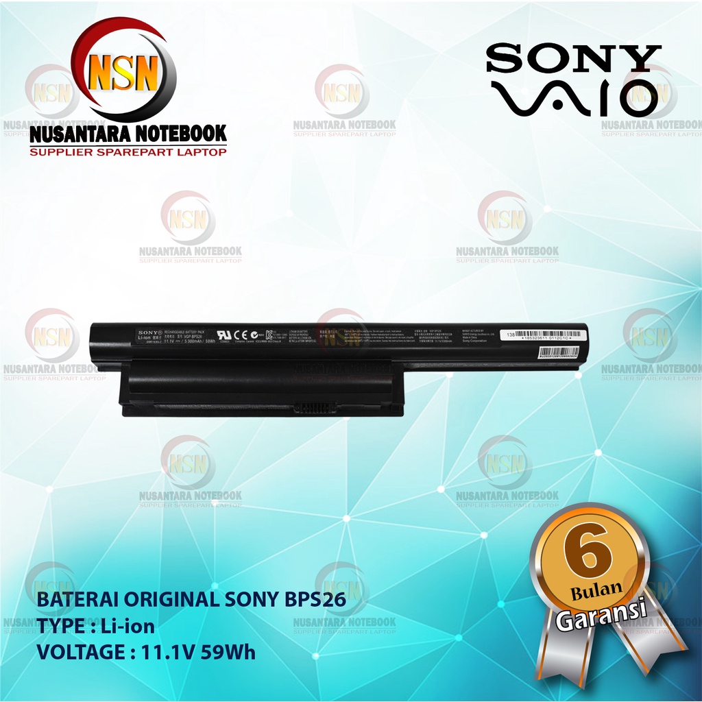 Baterai Original Sony VGP-BPS26 VGP-BPS26A VGP-BPL26 Black Original