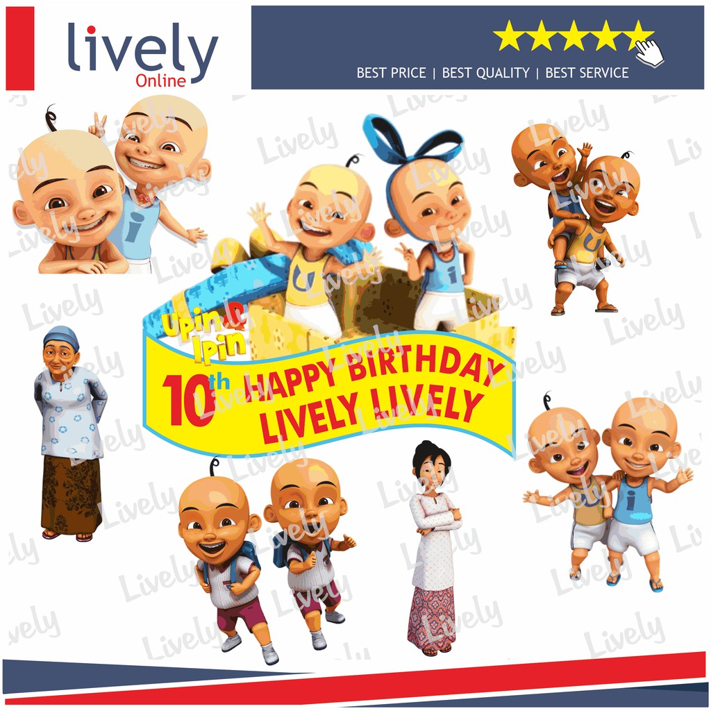 CUSTOM NAMA HIASAN KUE ULANG TAHUN UPIN IPIN 02 CAKE TOPPER KARAKTER HAPPY BIRTHDAY