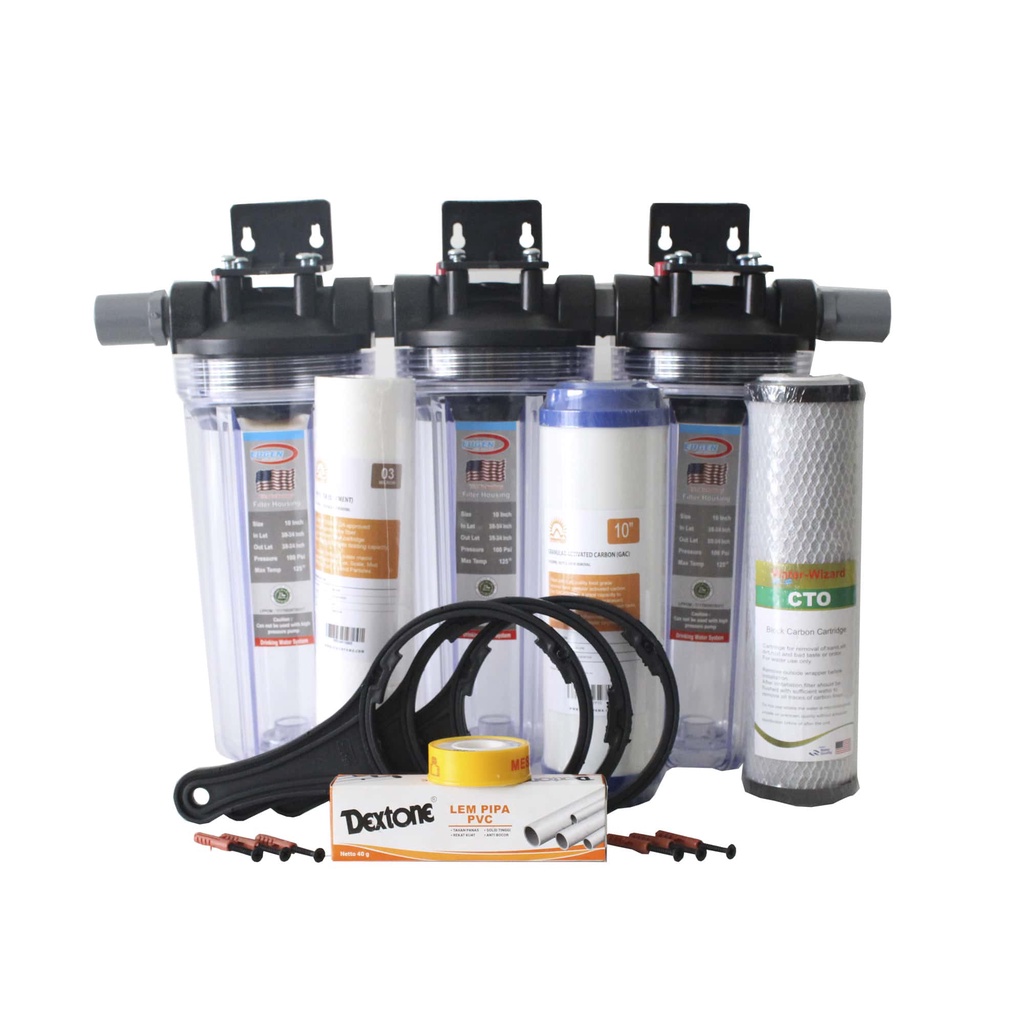 Paket Filter Air / Saringan Air Siap Pakai - GM 3 (Clear 10&quot;-3/4&quot;-SGC)