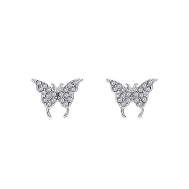 Anting Tusuk Silver Model Kupu-Kupu Kecil Untuk Wanita | Anting Klip Tanpa Tindik Untuk Tulang Telinga | Aksesoris Rambut Untuk Wanita | Anting Bahan Stainless Steel | Kotak Hadiah Untuk Hadiah