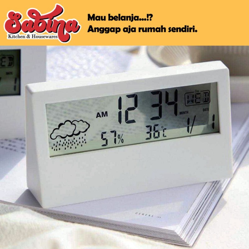 Jam Alarm Weker Meja Digital Suhu Ruangan Kualitas Udara Thermometer Hygrometer