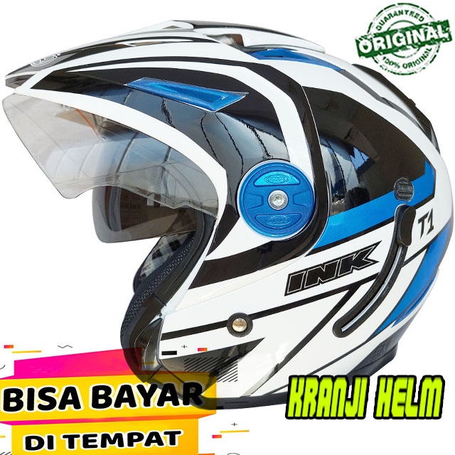 Helm / Helm half face / Helm ink t1 #1 white blue terlaris