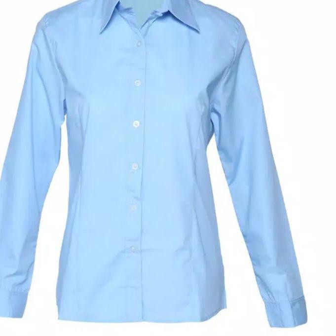 DISKON  Kemeja biru muda(telur asin)polos wanita.baju kantor cewek formal.baju pabrik.ATASAN KERJA