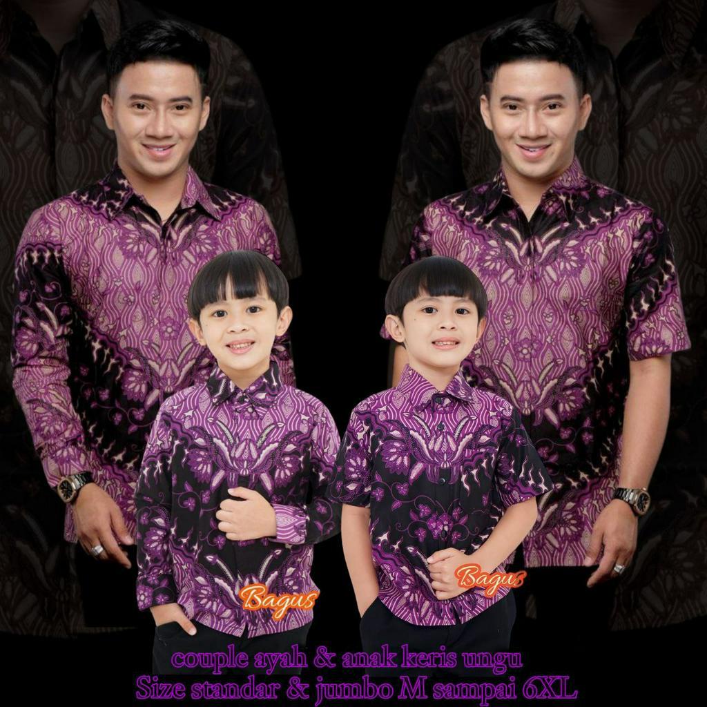 TERBARU Couple sweet || couple batik ayah dan anak cowok BATIK MOTIF KERIS UNGU modern/batik pria/ke