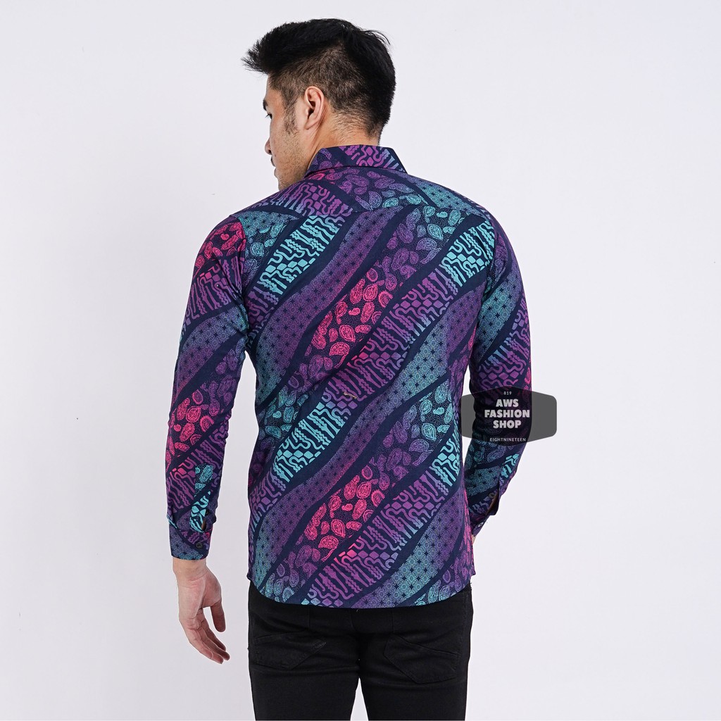 Kemeja Batik Pria Lengan Panjang Gradasi Blue Black Slimfit