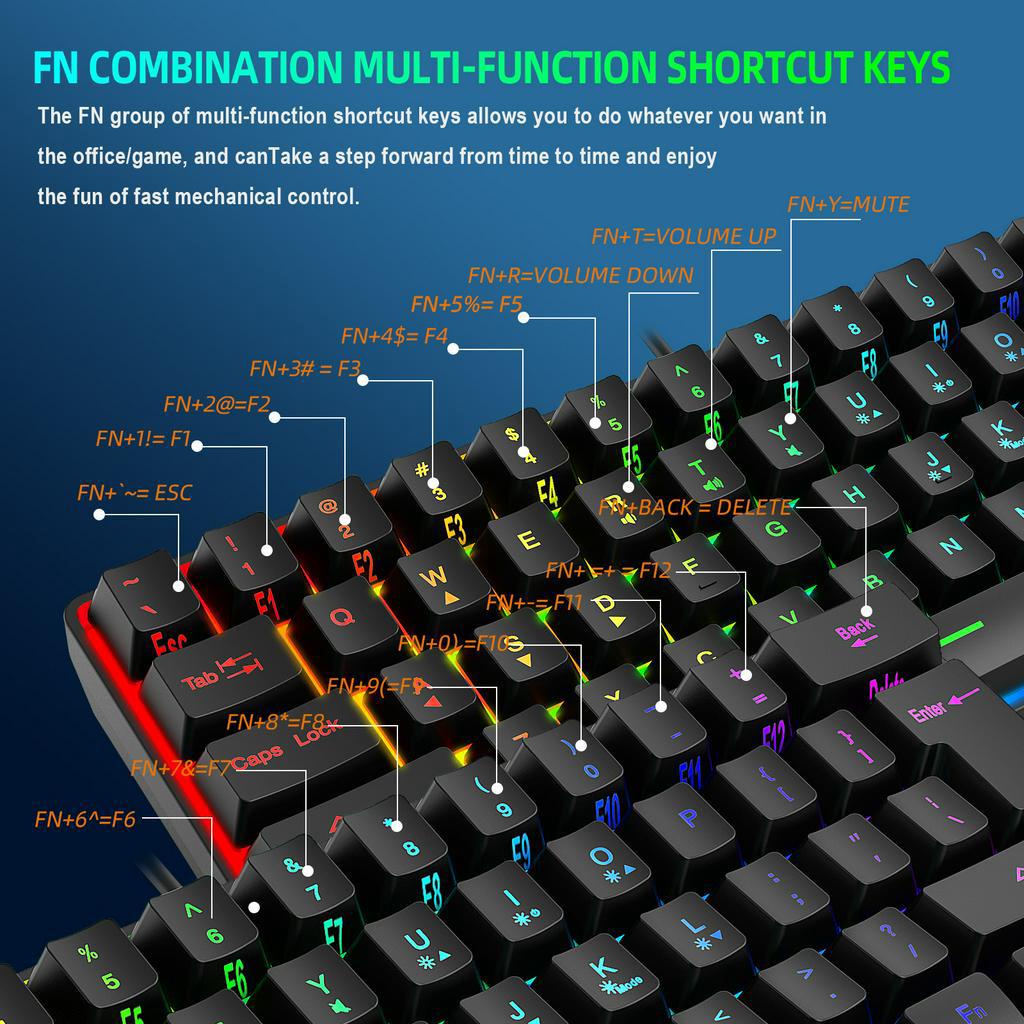 Y-FRUITFUL Keyboard Gaming RGB Backlit Mechanical Feel 61 Key Wired - K401 - Black