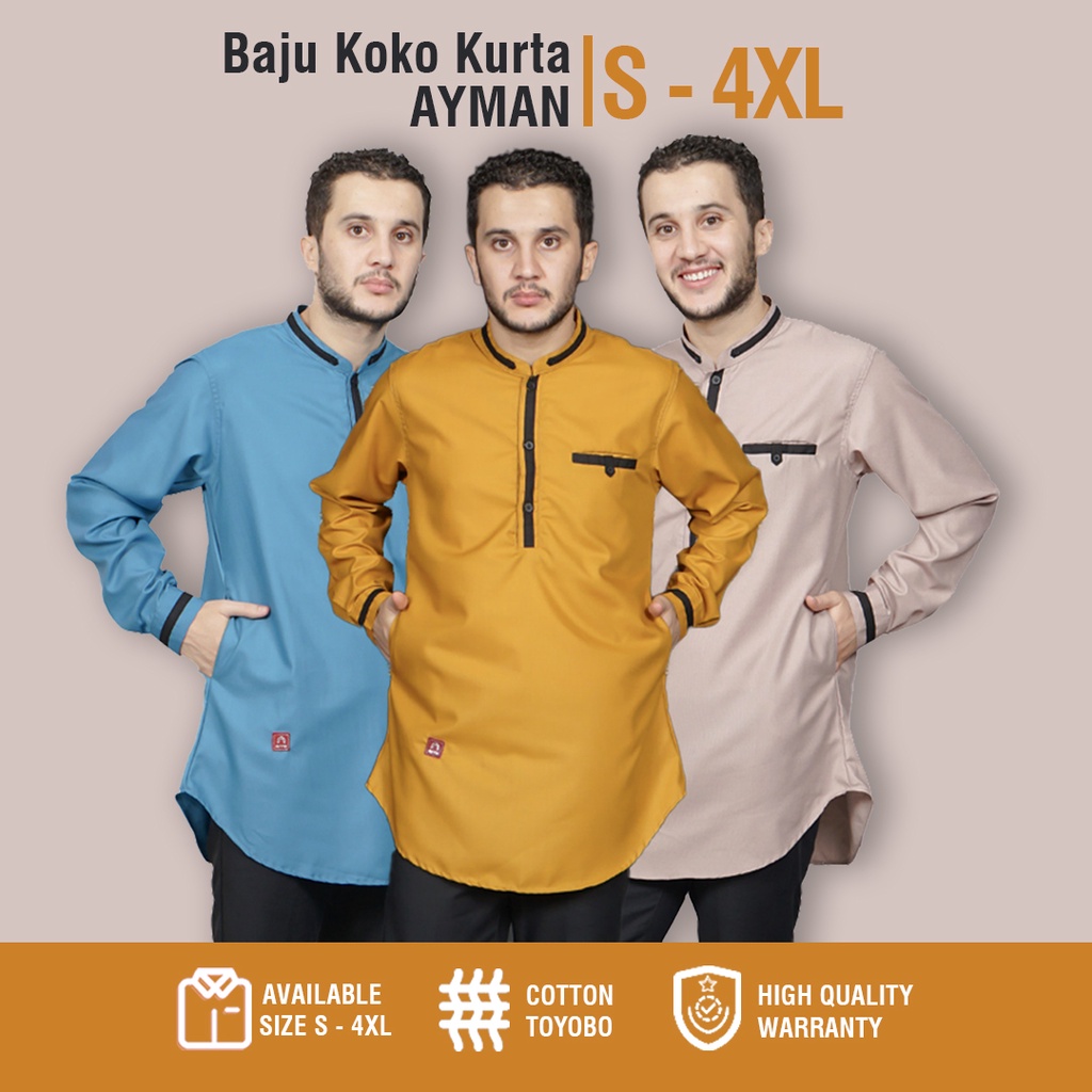 Baju Koko Pria Lengan Panjang Dewasa Jumbo Big Size 3XL 4XL Gamis Katun Toyobo Premium Warna Biru Wa