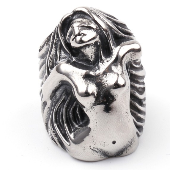 SEUSUK Vintage Fashion Men Gothic Punk Large Heavy Ring Angel Goddess Jewelry