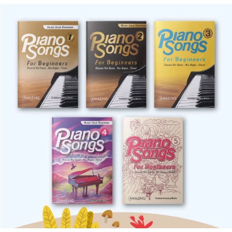 Buku Piano Songs for Beginners vol 1-15 Buku piano lengkap dengan not angka not balok dan chord