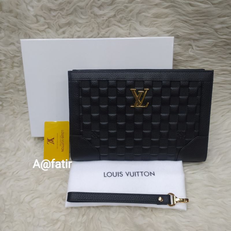 Clutch bag fashion pria dan wanita kulit Asli LV Mirror / Tas tangan pria dan wanita kulit Asli