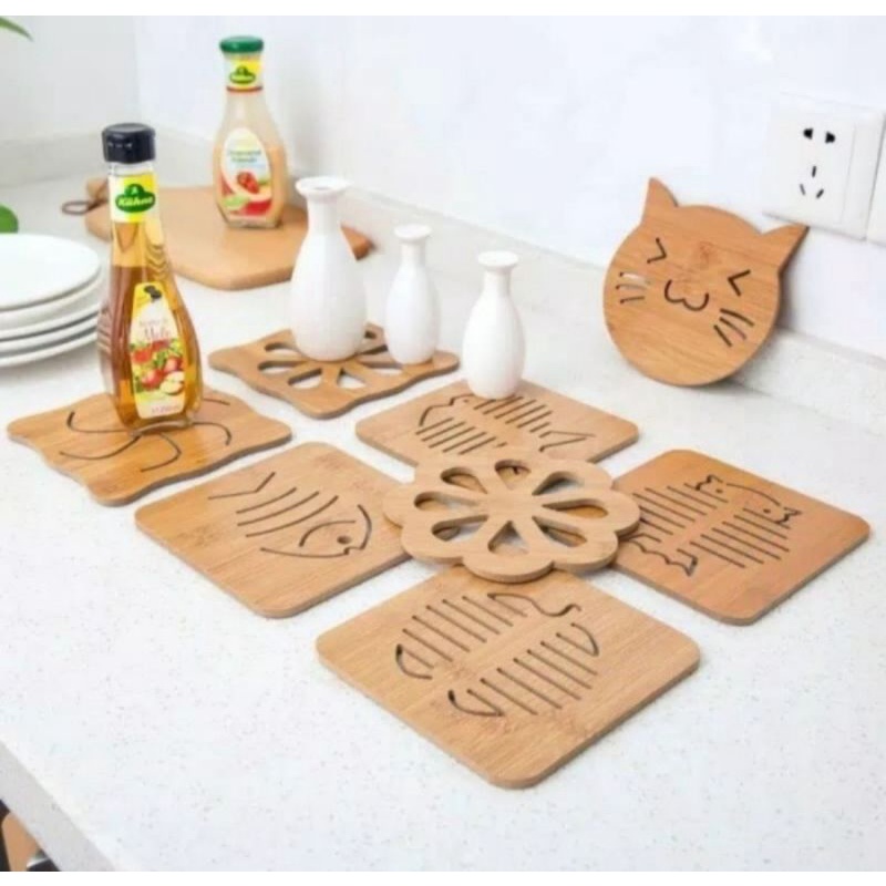 Tatakan Piring Gelas Kayu Unik Alas Panci Dapur Anti Slip Korea Japan