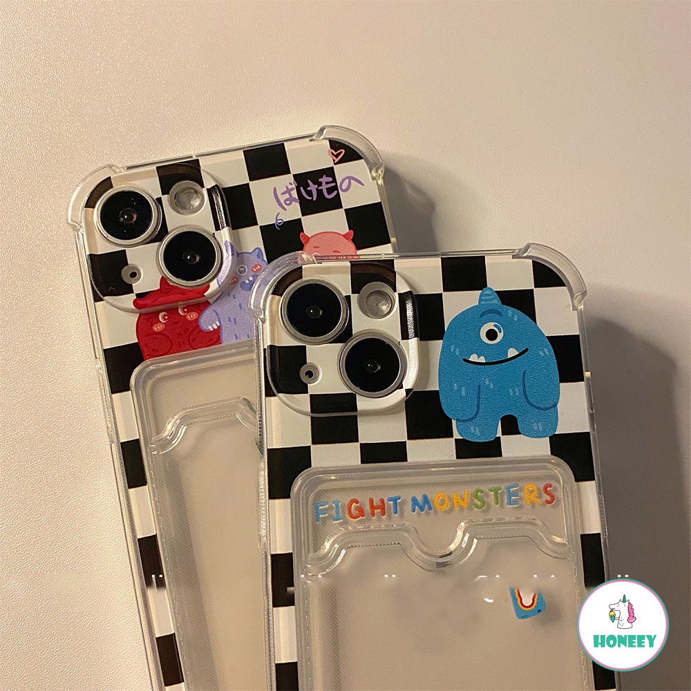 Soft Case TPU Motif Kartun Monster Holder Kartu Untuk IPhone 14 13 12 11 Pro Max X Xs Max XR 8 7 Plus