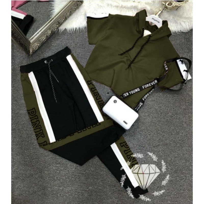 SET CELANA CROP XENA, BABYTERRY, SETELAN, HODIE