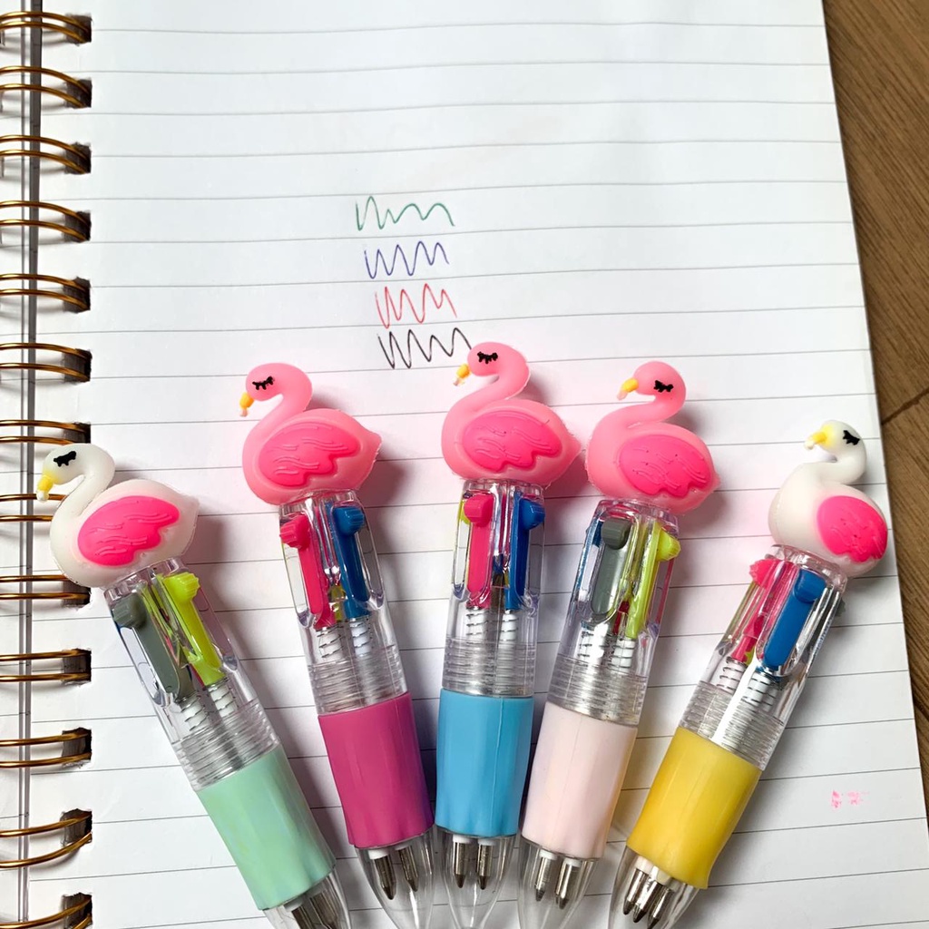 PULPEN CETEK 4 WARNA FLAMINGO SET 1 LUSIN PEN GEL MINI UNIK LUCU TERMURAH FLAMINGGO EMPAT WARNA