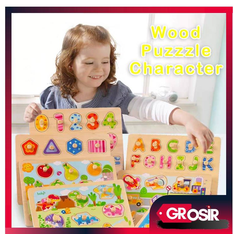 Grosir - P8045  Puzzle Kayu Knob / Puzzle Anak /  Wood Letter / Education Toys / Puzzle Hijayah