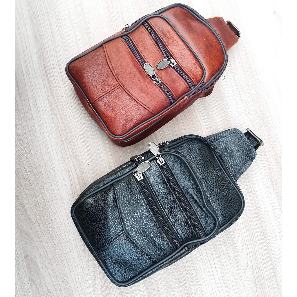 Tas Waist Bag Pria Kulit asli / Sling bag Kulit asli Pria Dewasa T38B7/ tas bahu pria dewasa kulit asli