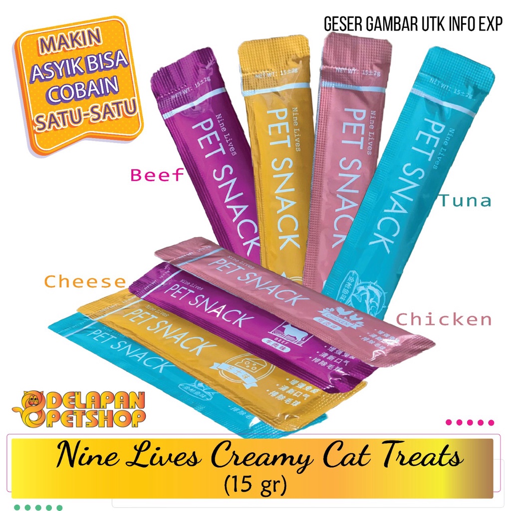 Nine Lives Creamy Cat Treats Snack Cemilan Kucing Cair Liquid 15 Gram