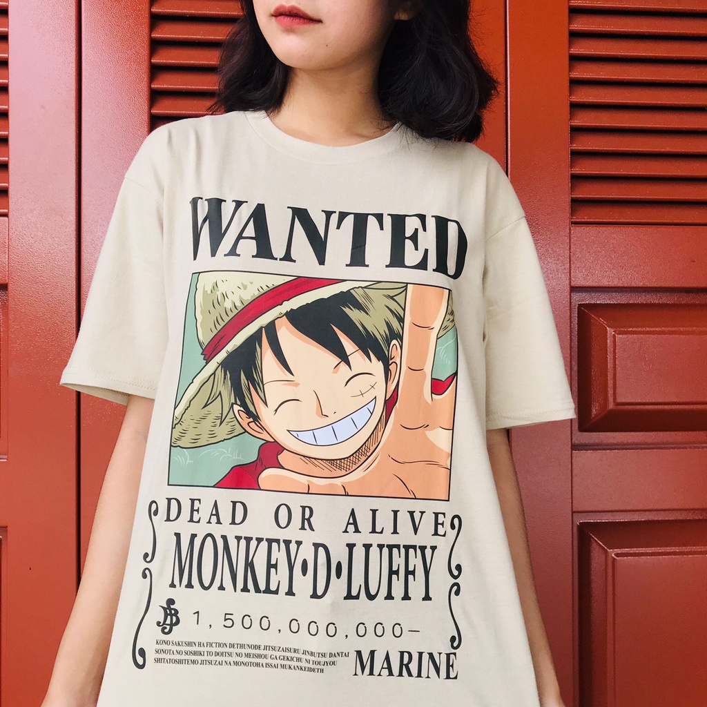 Tshirt Luffy Wanted Bounty Onepiece Warna Cream Cotton Premium