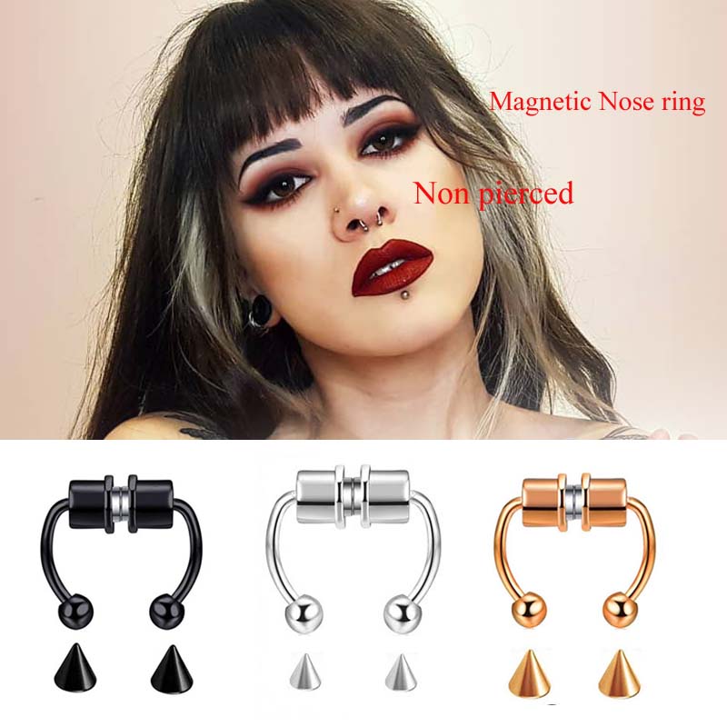 Non Piercing Fashion Stainless Steel Nose Ring Women Fake Septum Colorful Gifts Jewelry gold/silver/multicolor