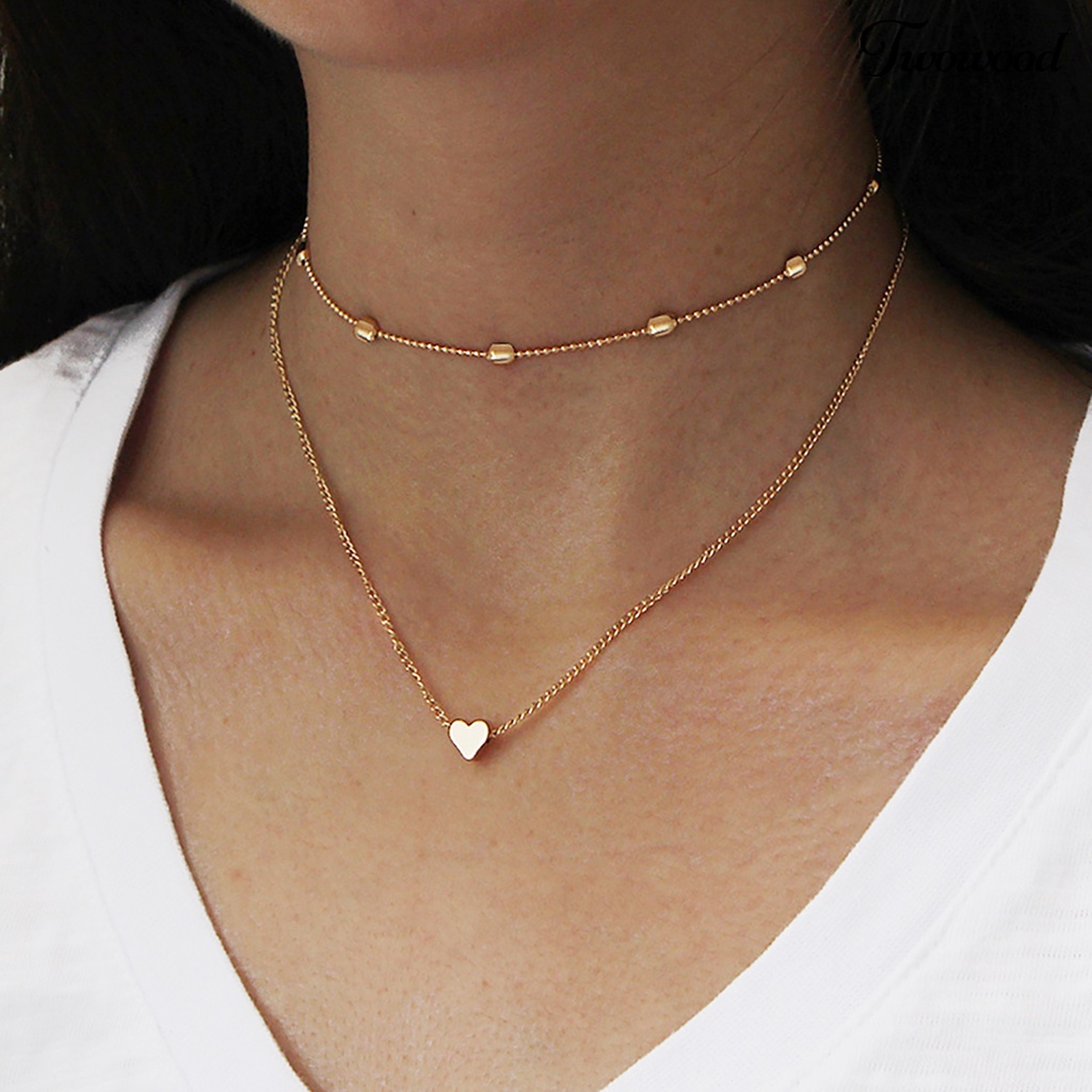 Kalung Choker Rantai Multilayer Aksen Manik-Manik Hati Untuk Wanita