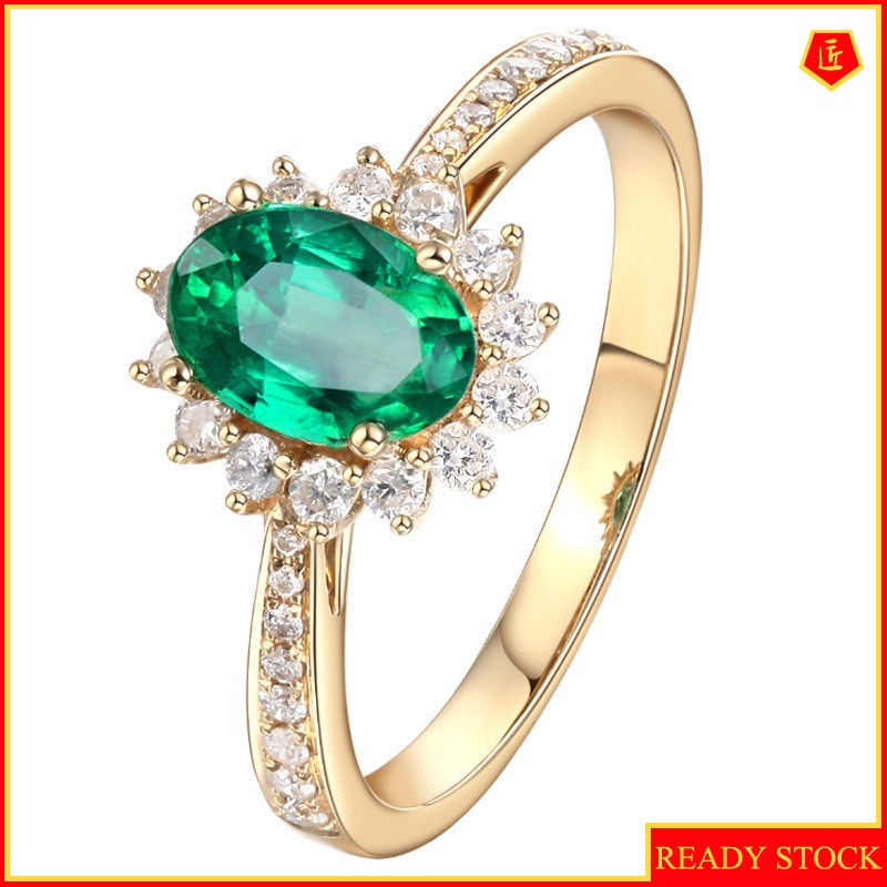 [Ready Stock]Fashion Elegant 18K Gold Emerald Ring for Women