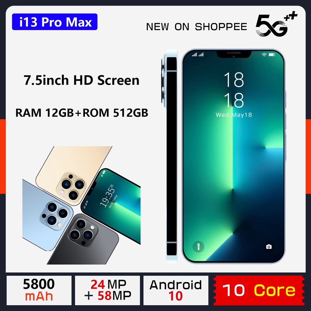 【Produk Baru HP】Ponsel Pintar Baru i13 Pro Max 7,5 inci HD Kamera Ponsel Android RAM 12GB + ROM 512GB Siswa Belajar Ponsel dual card dual standby gaming phone hp murah Baru Asli Smartphone