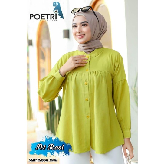 Blouse Wanita Lengan Panjang Polos Rayon Twill Full Kancing Depan Fit To XL  Ori Poetri Collection