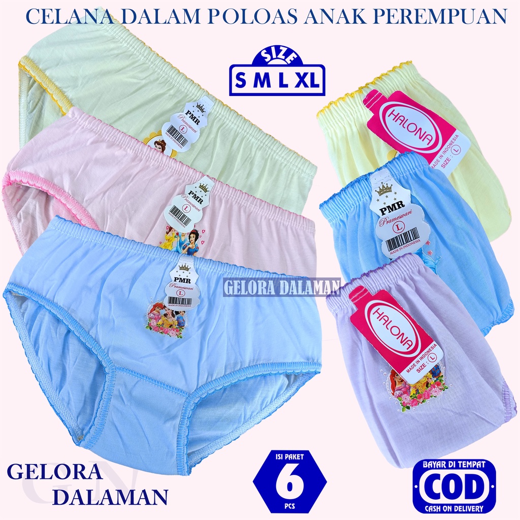 6 Pcs Celana Dalam Anak Perempuan Model Polos Semapk Anak Cewek Cd