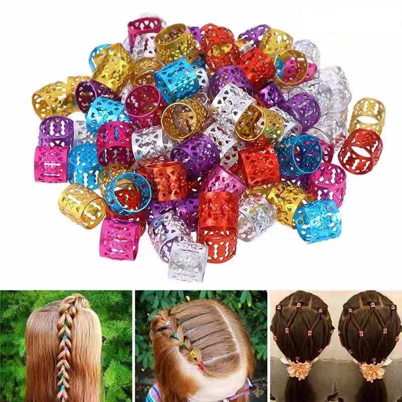 Cincin Manik Adjustable Bahan Untuk Dekorasi Rambut Kepang / Wig / Rambut Gimbal / Pembatas Kalung/Gelang Alumunium, Harga/10pc