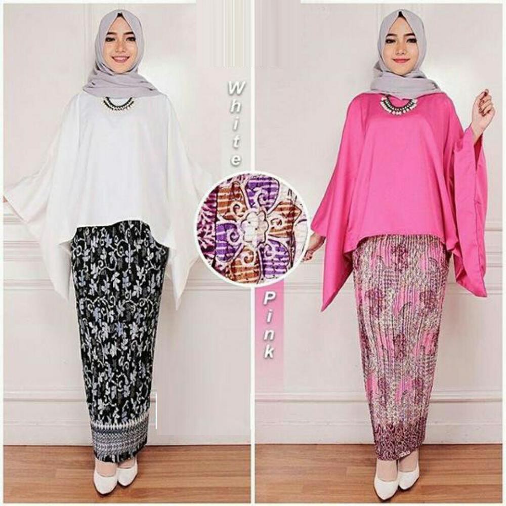 Setelan Kebaya Batwing Rok Batik Plisket.