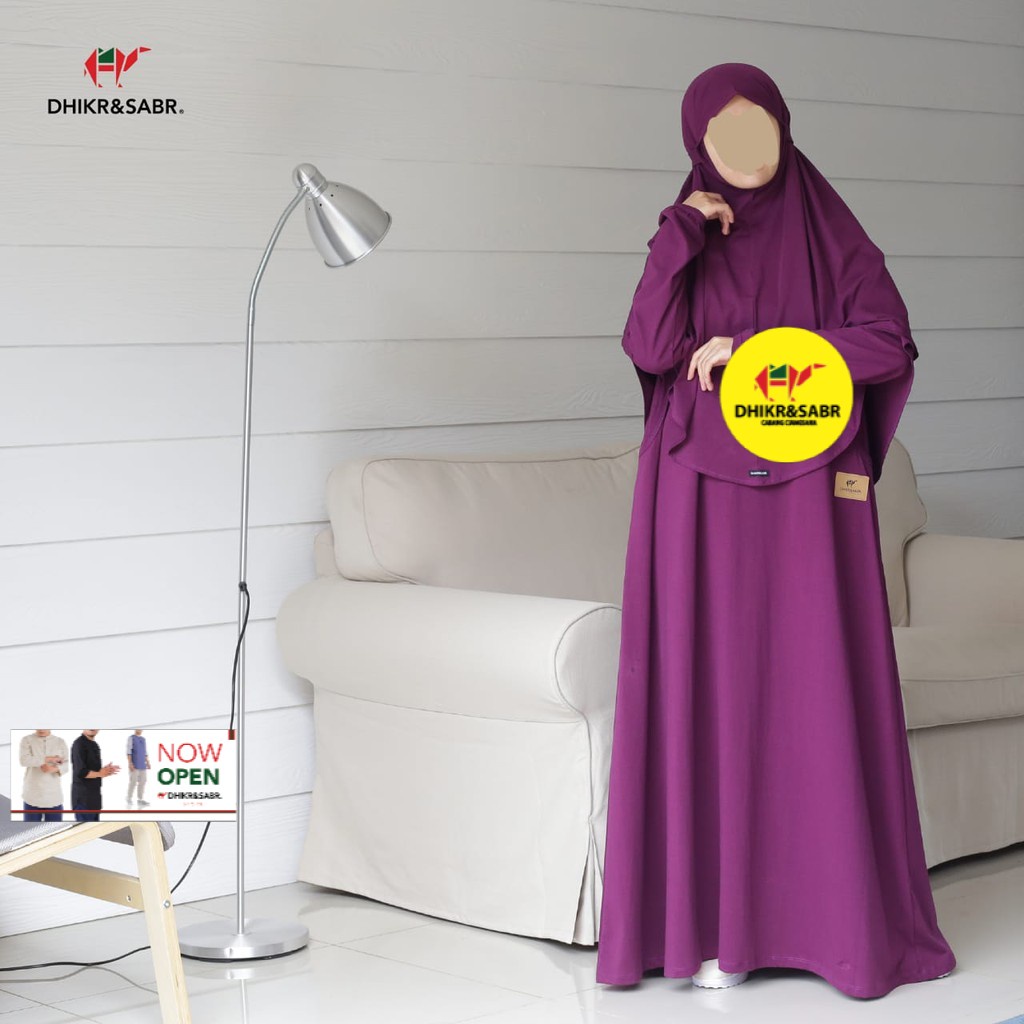 Gamis syari wanita bahan kaos polos Dhikr & Sabr Warna Ungu Tua