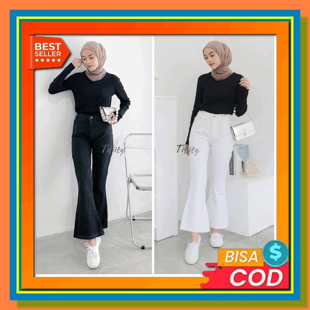 Celana Panjang Kulot Jeans Wanita Belahan Kaki Samping Celana Jins Cewe Kekinian Bahan Snow Premium 