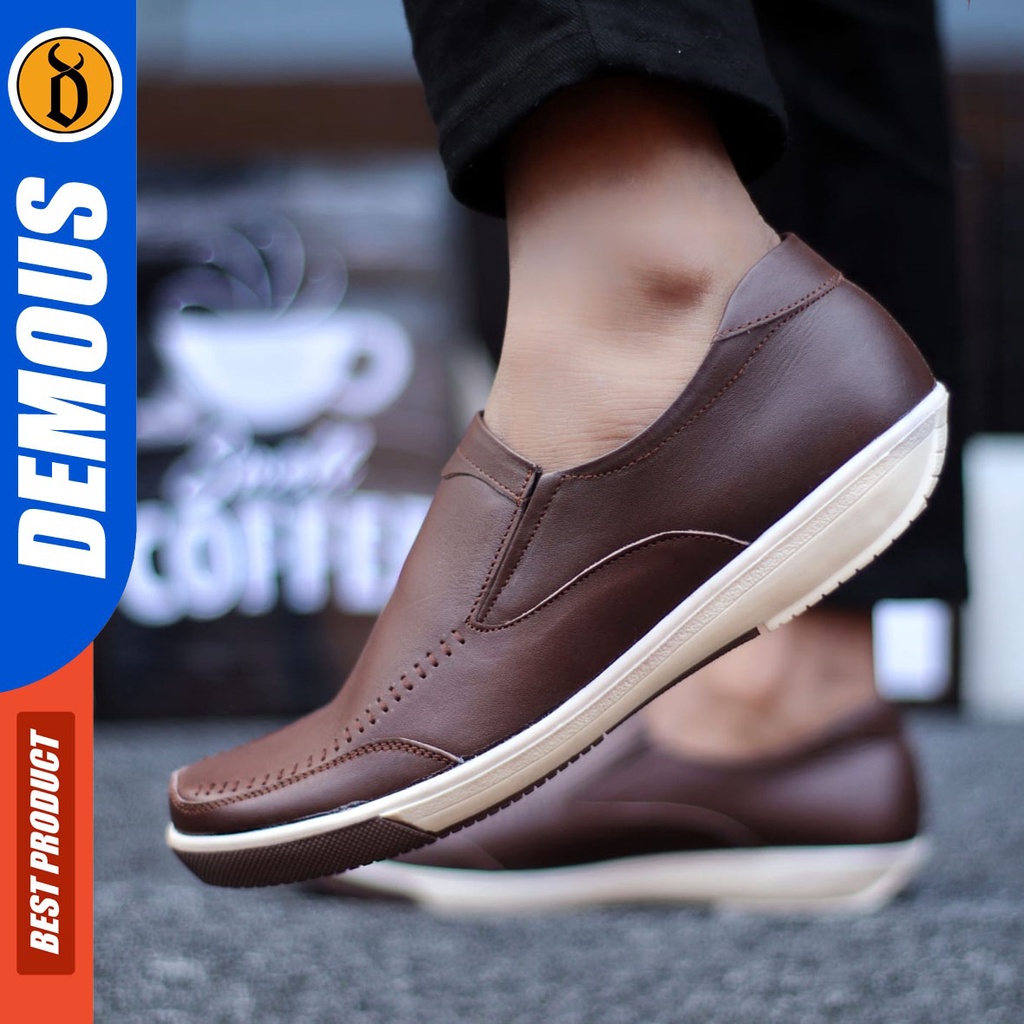 DEMOUS Gotenz - Sepatu Casual Slip On Kerja Pria Kulit Asli