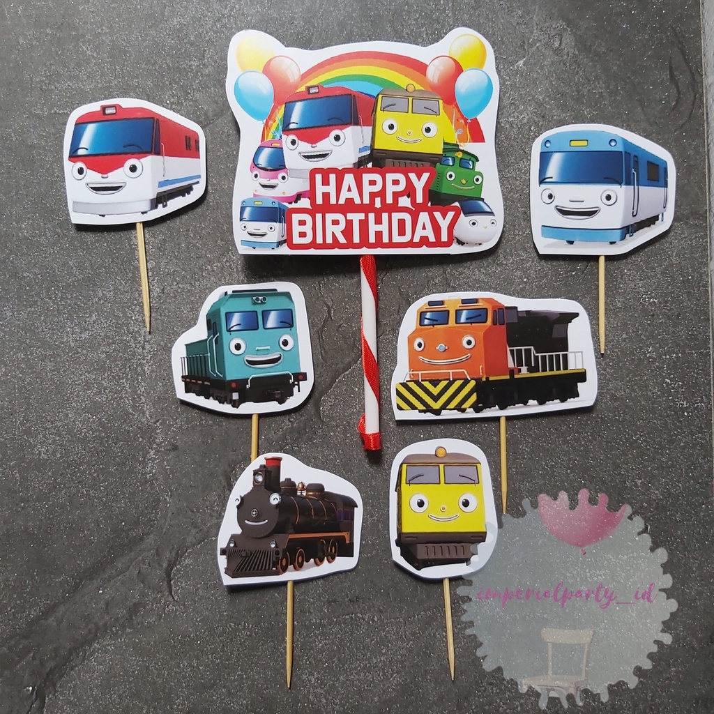 Cake Cupcake Topper Tusukan Kue Happy Birthday Titipo Train Kereta