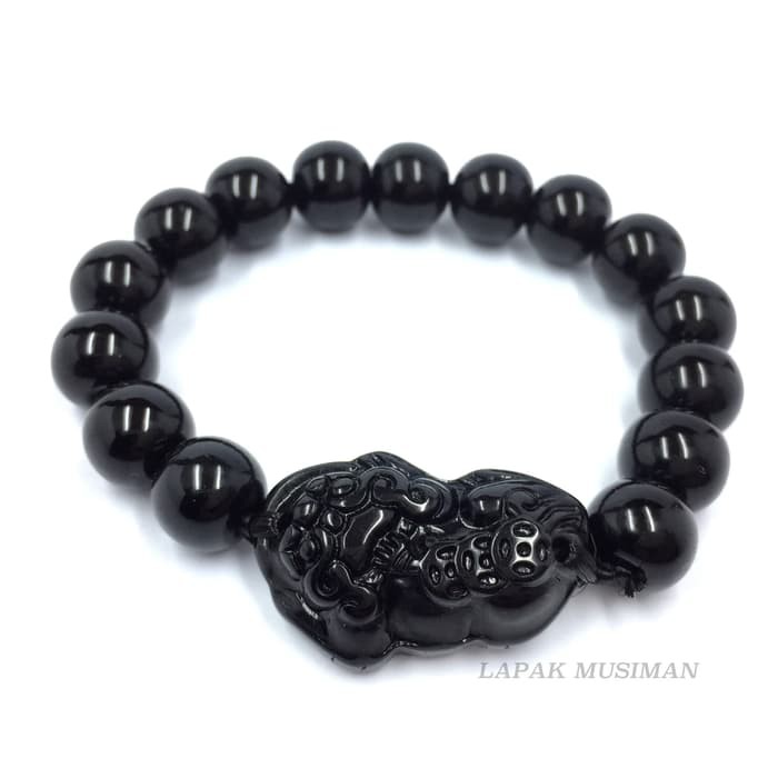 [Bayar di Tempat] GELANG PRIA WANITA BATU GIOK HITAM PIXIU 10MM