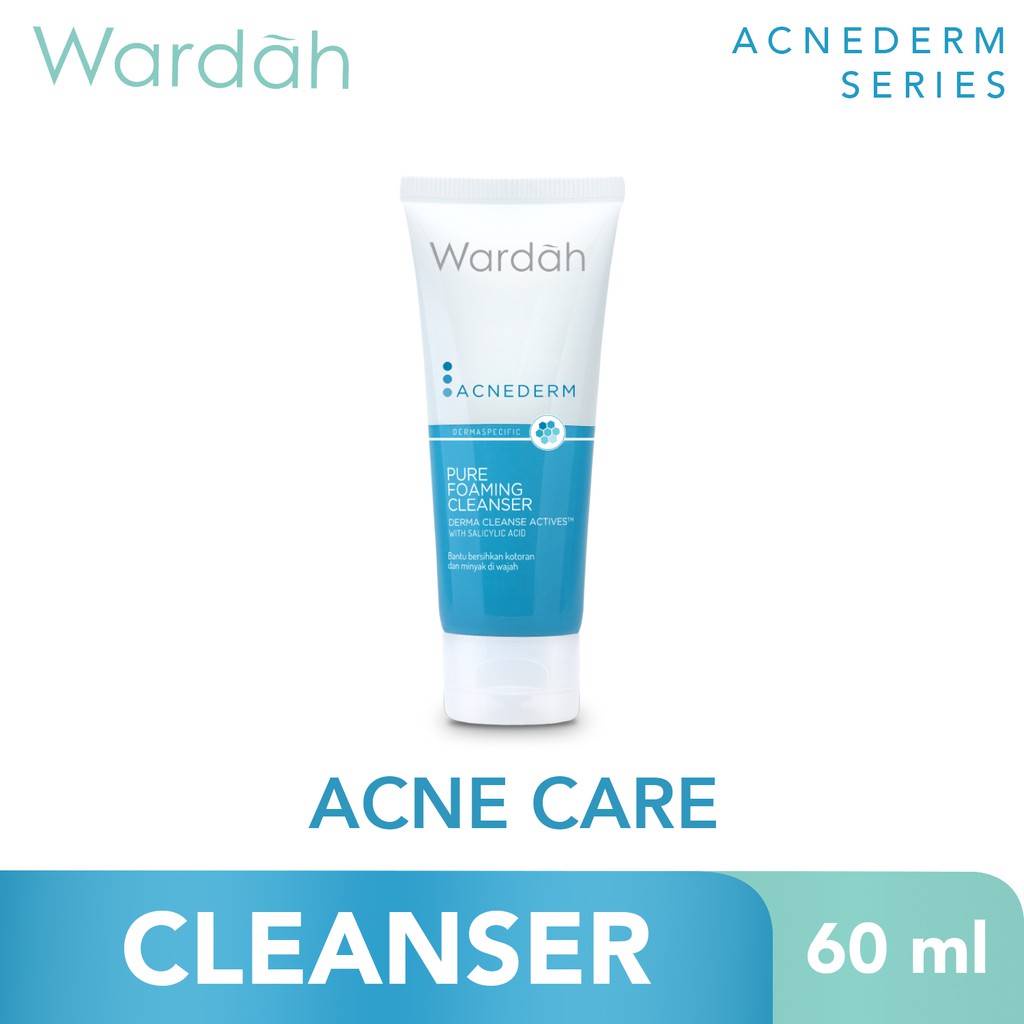 Pembersih Wajah Kulit Berjerawat &amp; Berminyak - WARDAH ACNEDERM Pure Foaming Cleanser 60 ml dg Salicylic Acid - Facial wash Wajah Kulit jerawat dan Berminyak - Sabun Cuci Muka Sabun Pembersih Pencuci Wajah Foam Cleanser Pemcuci Salycilic