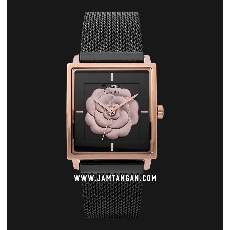 Alexandre Christie AC 2848 LH BBRBA Ladies 3D Flower Dial Black Mesh Strap