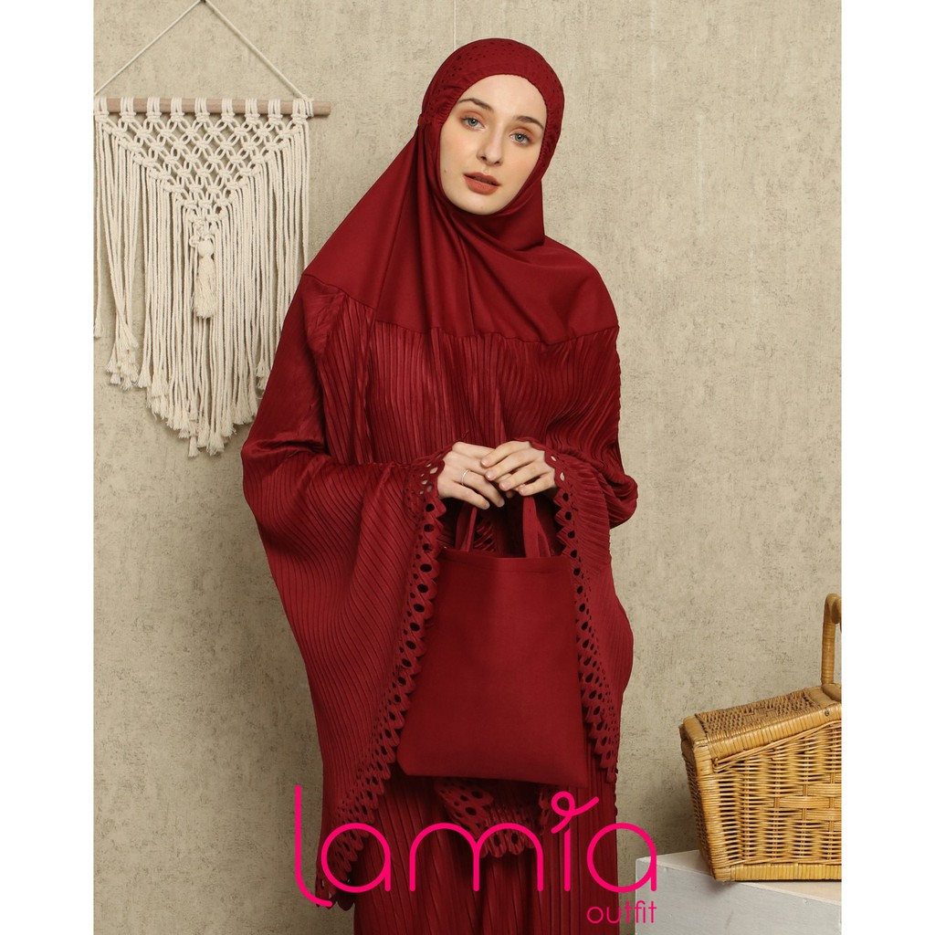 Mukena Plisket Hyget Premium Original Resmi Lamia Outfit / Mukena Polos Cantik [BAYAR DITEMPAT]