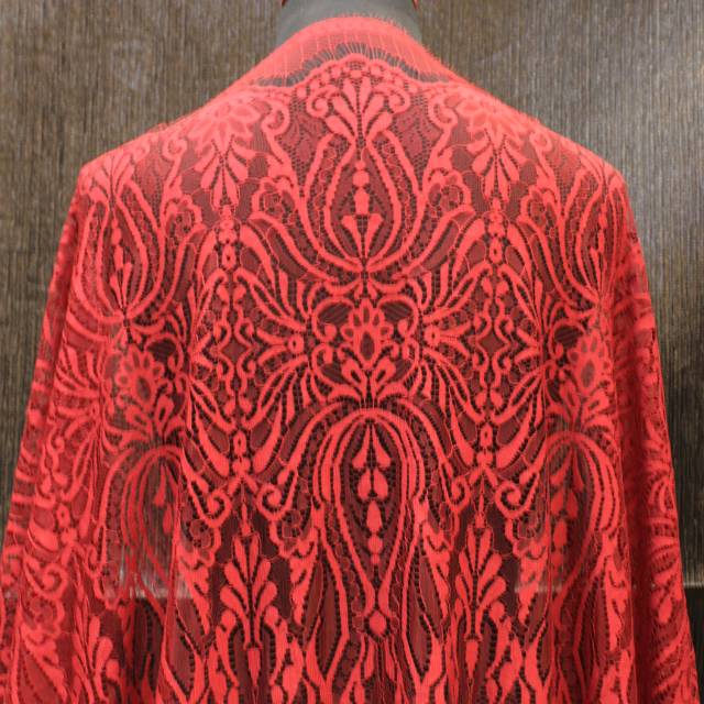  Brokat  Kebaya Semi Perancis Motif  Abstrak Merah Maroon 2 