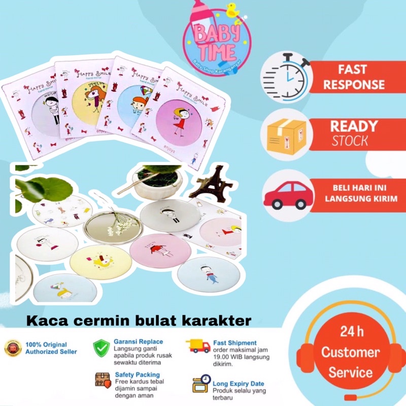 Cermin Bulat Karakter/Kaca Cermin Make Up Mini/ Sovenir/Travelling Motif Kartun Colorful