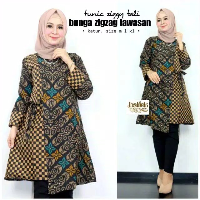 TUNIC ZIGGY TALI BUNGA ZIGZAG LAWASAN TUNIC BATIK SOGAN SERAGAM KANTOR KERJA SOLO JUMBO LD 120 XXXL